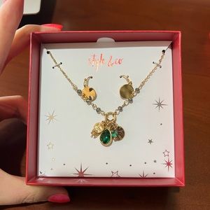 Gold-Tone Multi-Charm Pendant Necklace & Disc Drop Earrings Set - Macys, New $25